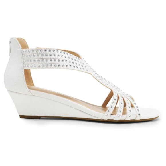 DREAM PAIRS Women's Open Toe Wedges Sandals Sparkly Rhinestone Zipper White 7M - Picture 2 of 7